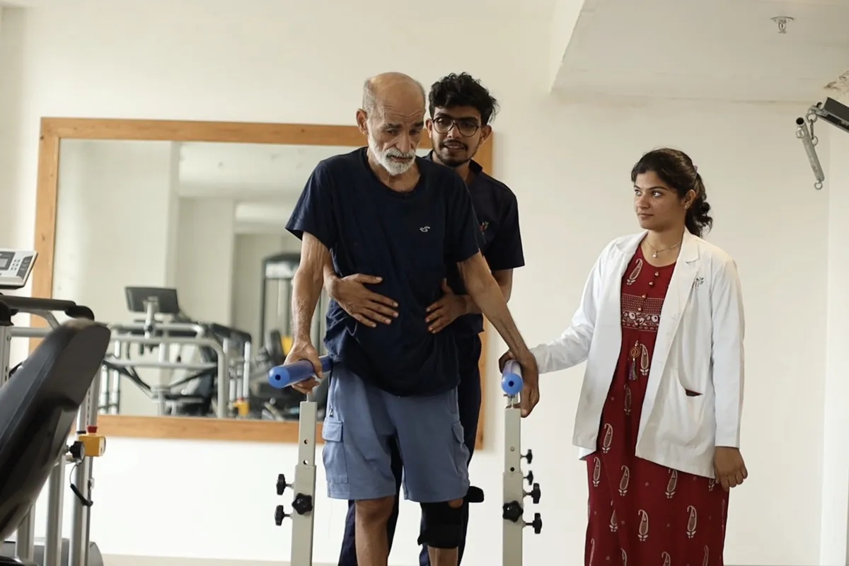 Assisted walking with parallel bars